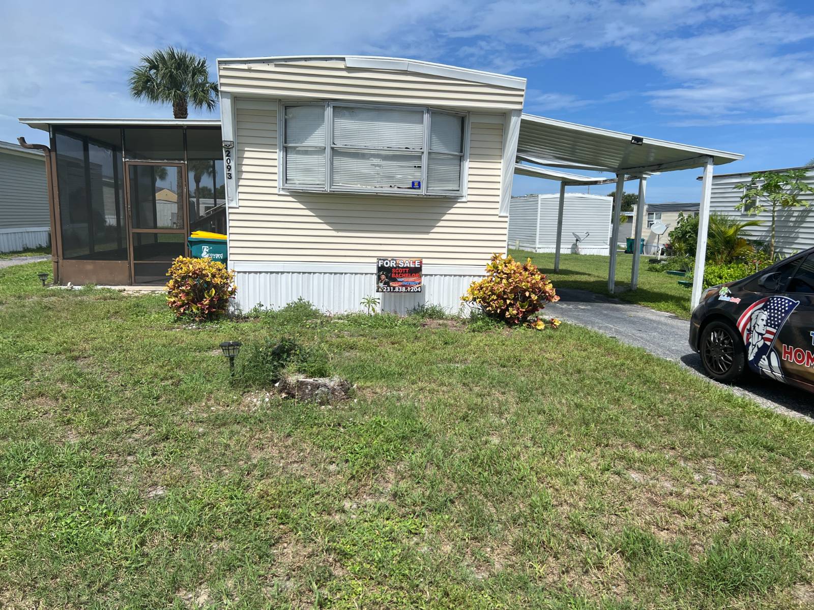 Family and pet friendly park with low lot rent rent of 681 per month.  With a little elbow grease you will have a beautiful home in paradise. Great location close to shopping groceries and the causeway to the beach !  This 2 bedroom 1 bathroom mobile home is waiting for you to move in.  Screened porch, washer, dryer, kitchen appliances and a shed make this a great find.  Call today for a showing or get your questions answered quickly.