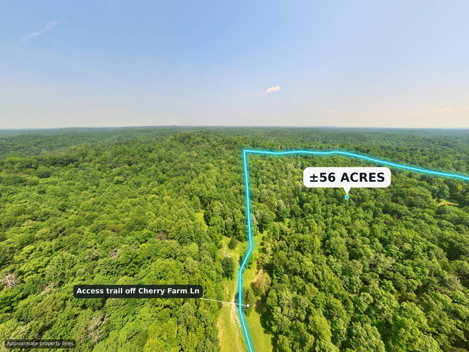 Aerial: Access Trail of Cherry Farm Lane, 56-Acre Hunting Land for Sale, Clay County, TN